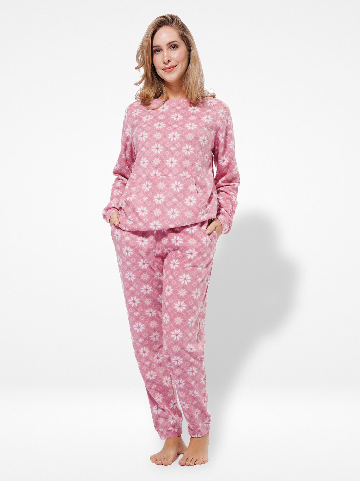 Floral Fleece Pyjamas Women's White Floral Fleece Pyjamas
