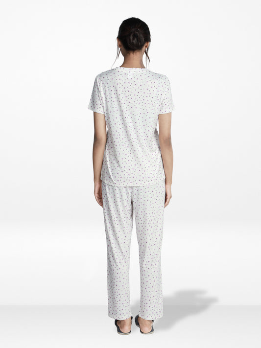 Women’s 2 Piece All Over Printed Loungewear Set – Short Sleeve Top &amp; Pants | Casual Lounge Outfit, Soft Pajama Set, Summer Sleepwear for Women