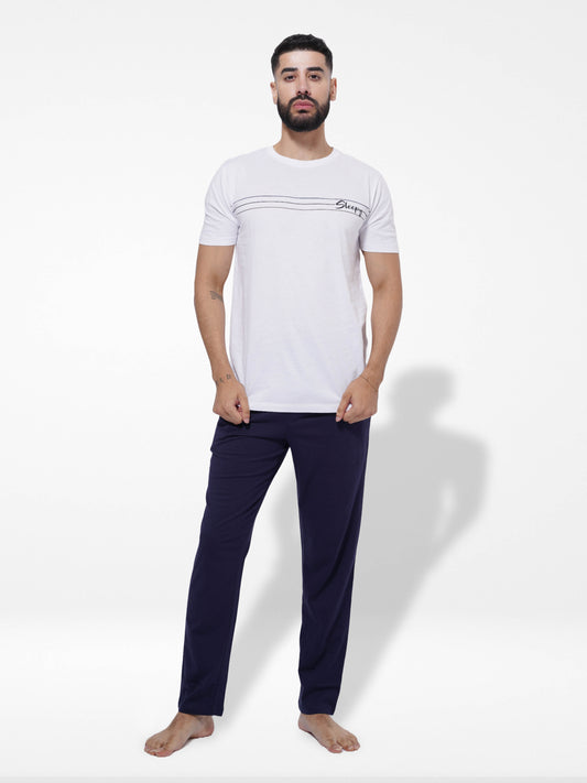 Men's Prints T-Shirt & Full Pants Set | White - Inteblu™