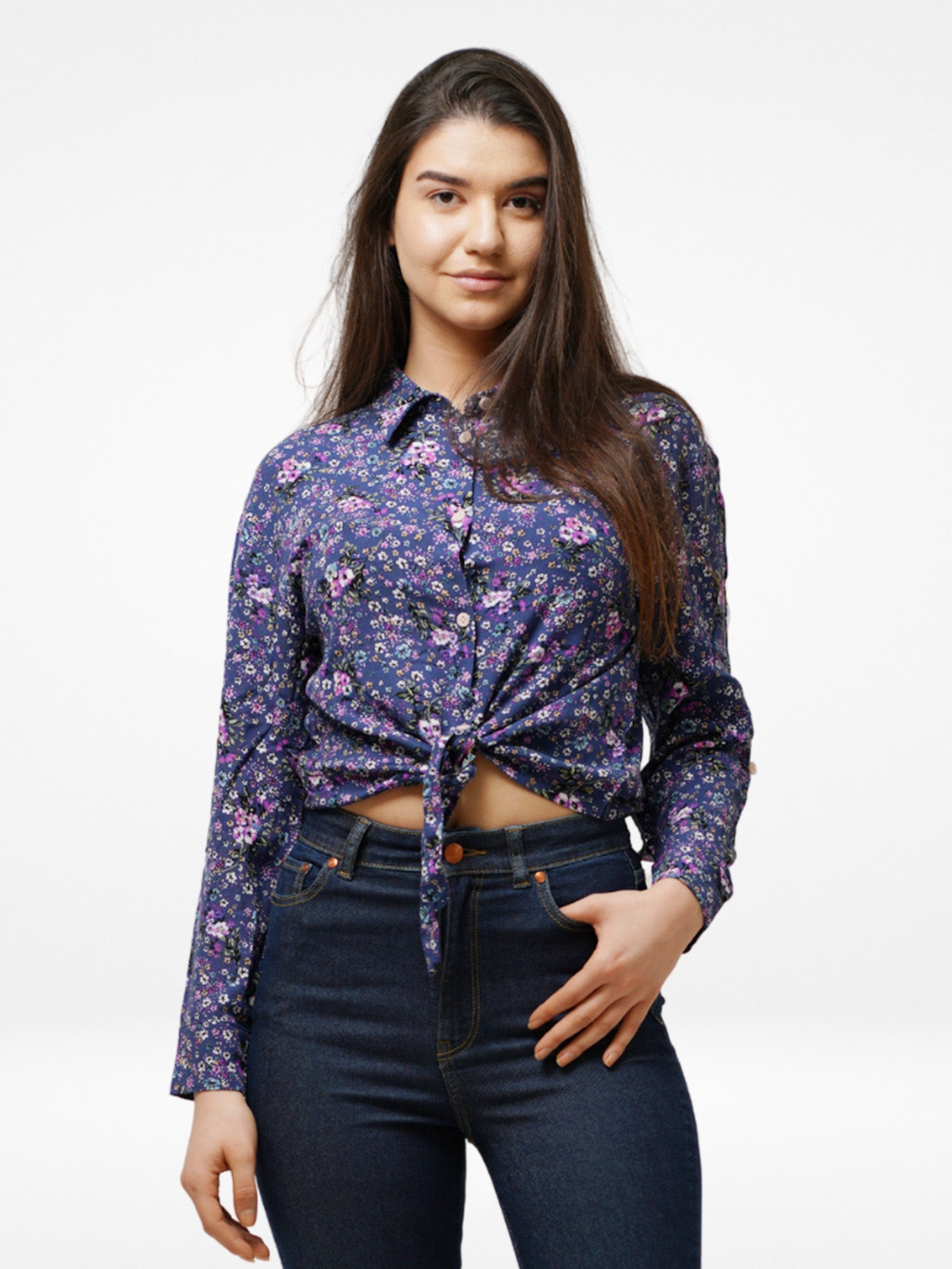 Women's Casual Full Sleeves print Crop Top Shirt - Inteblu™