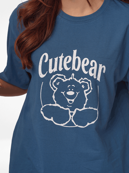 Women Cute Bear Print T-shirt with Short Sleeves and Round Neck - Inteblu™