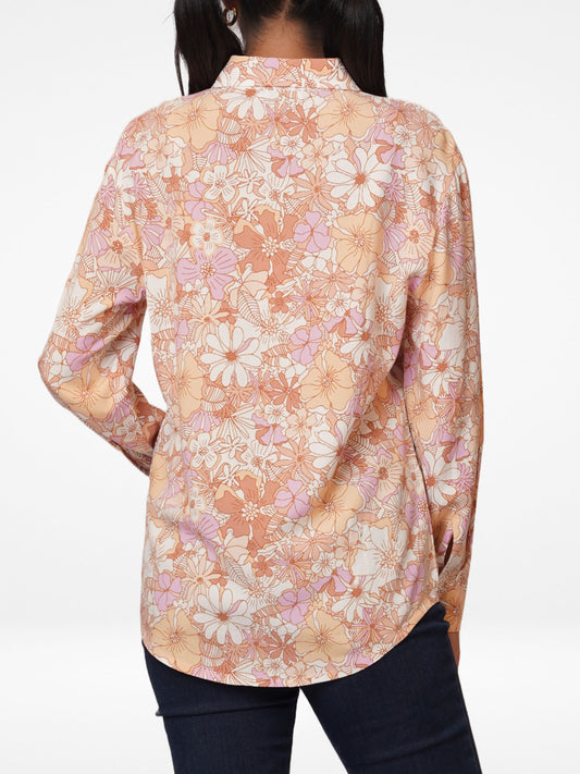 Women Pink Floral All Over Print Long Sleeve Shirt - Inteblu™