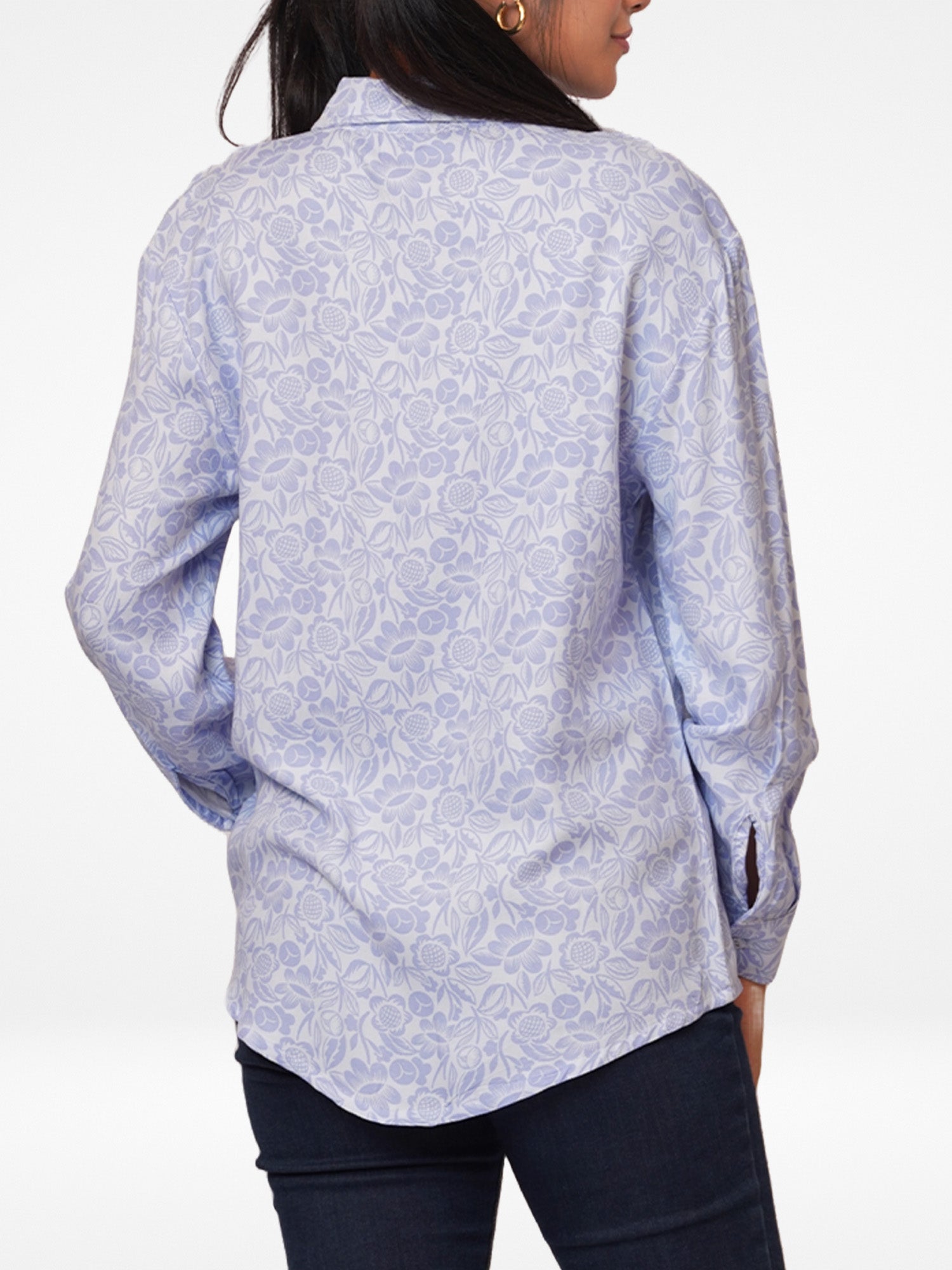 Women White Blue All Over Print Long Sleeve Shirt. - Inteblu™