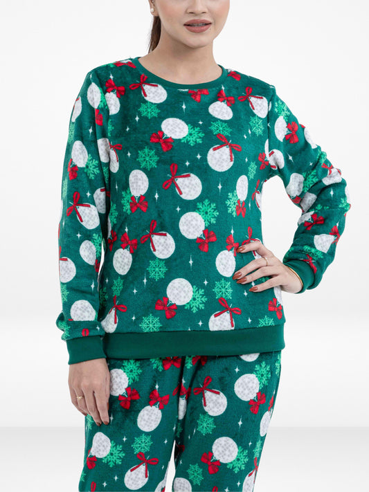 Women’s Christmas Print Pyjama Set – Long Sleeve Top & Pants, Soft Cozy 2-Piece Winter Sleepwear Nightwear