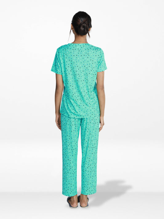 Women's 2 Piece All Over Printed Loungewear Set Short Sleeve Top & Pants | Casual Lounge Outfit, Soft Pajama Set, Summer Sleepwear for Women's