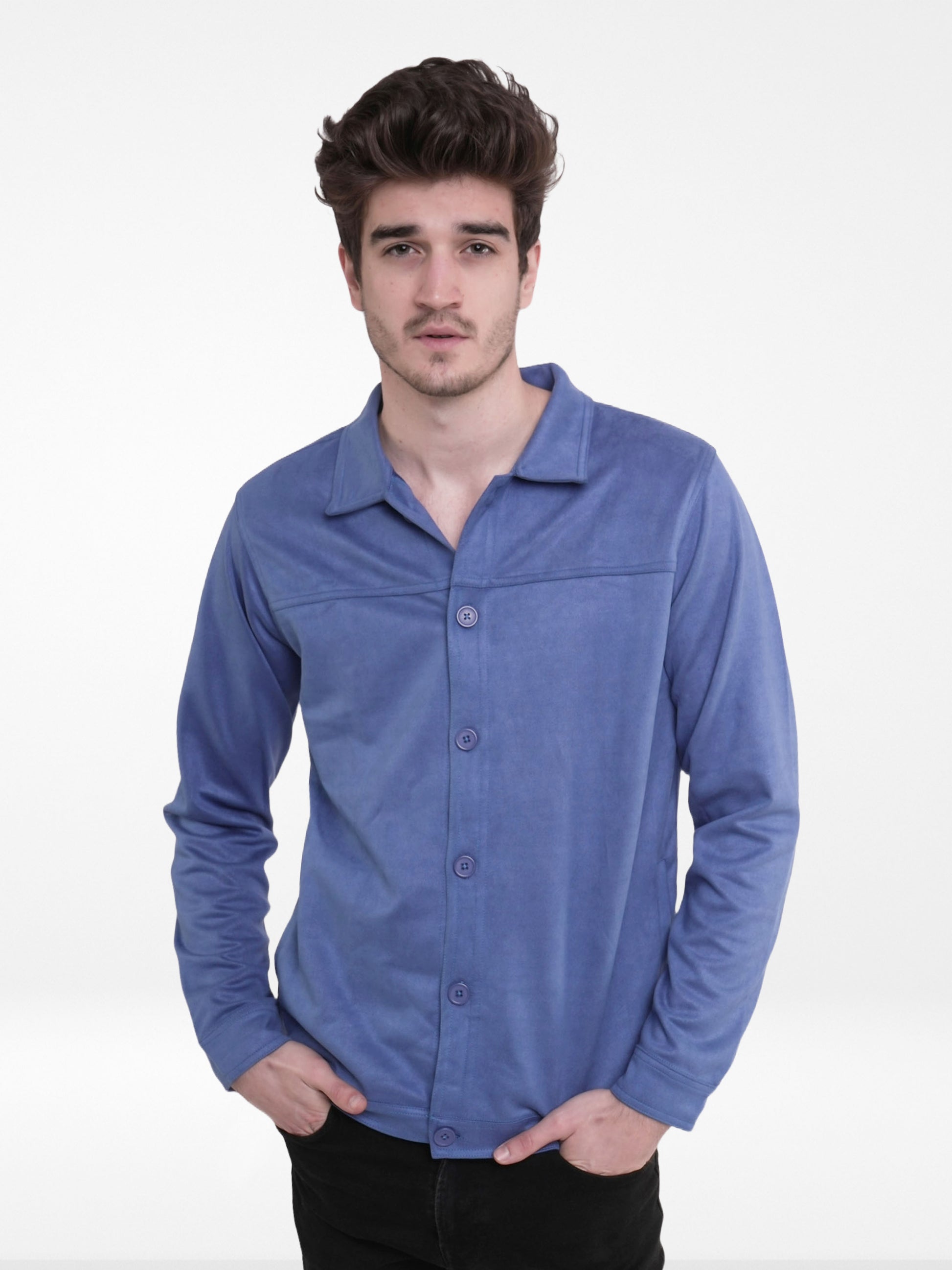 Men Casual Suede Front Button Jacket. - Inteblu™