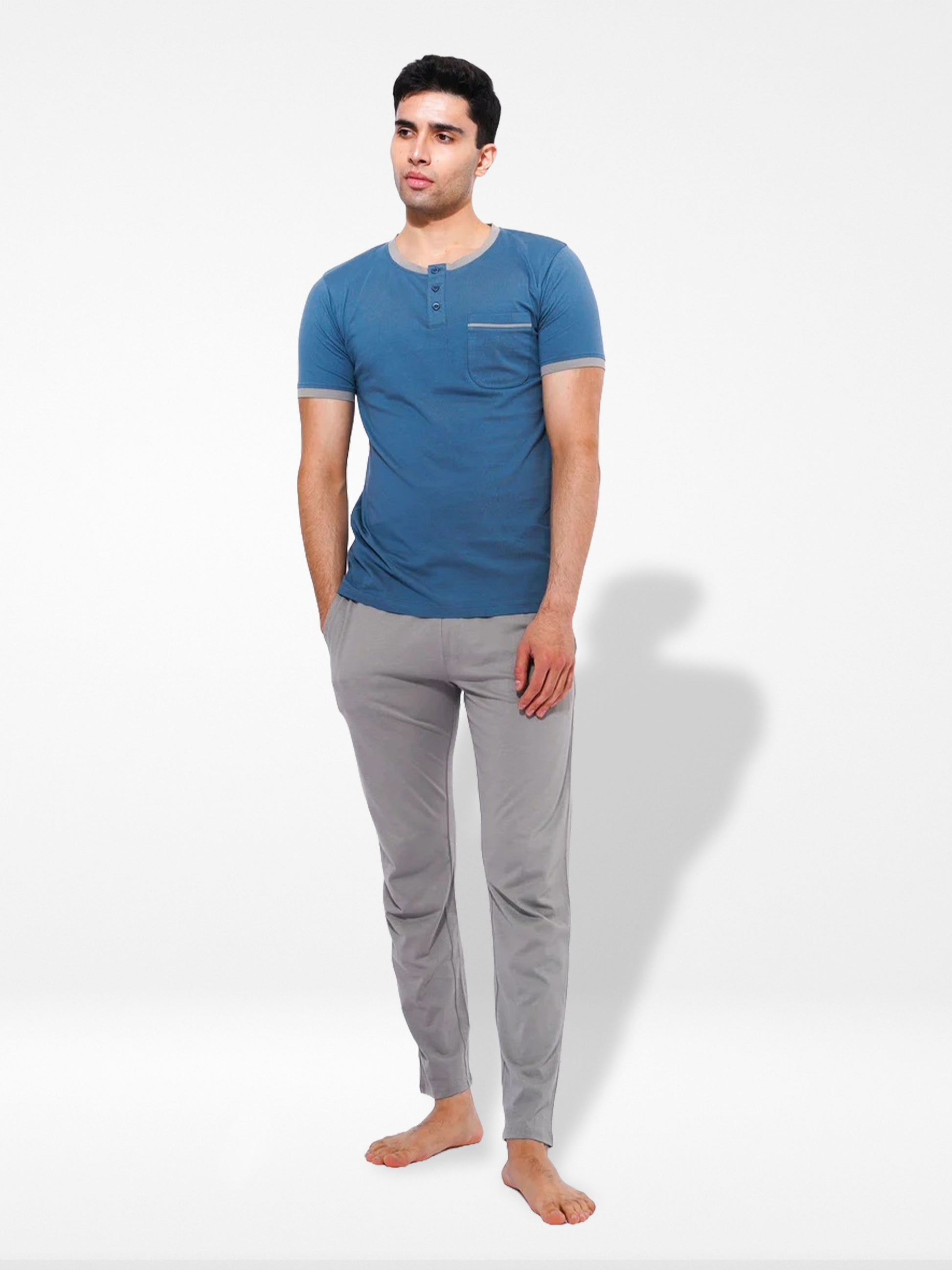 Men's Cotton Button T-Shirt & Full Pants Set |GOBLIN BLUE - Inteblu™