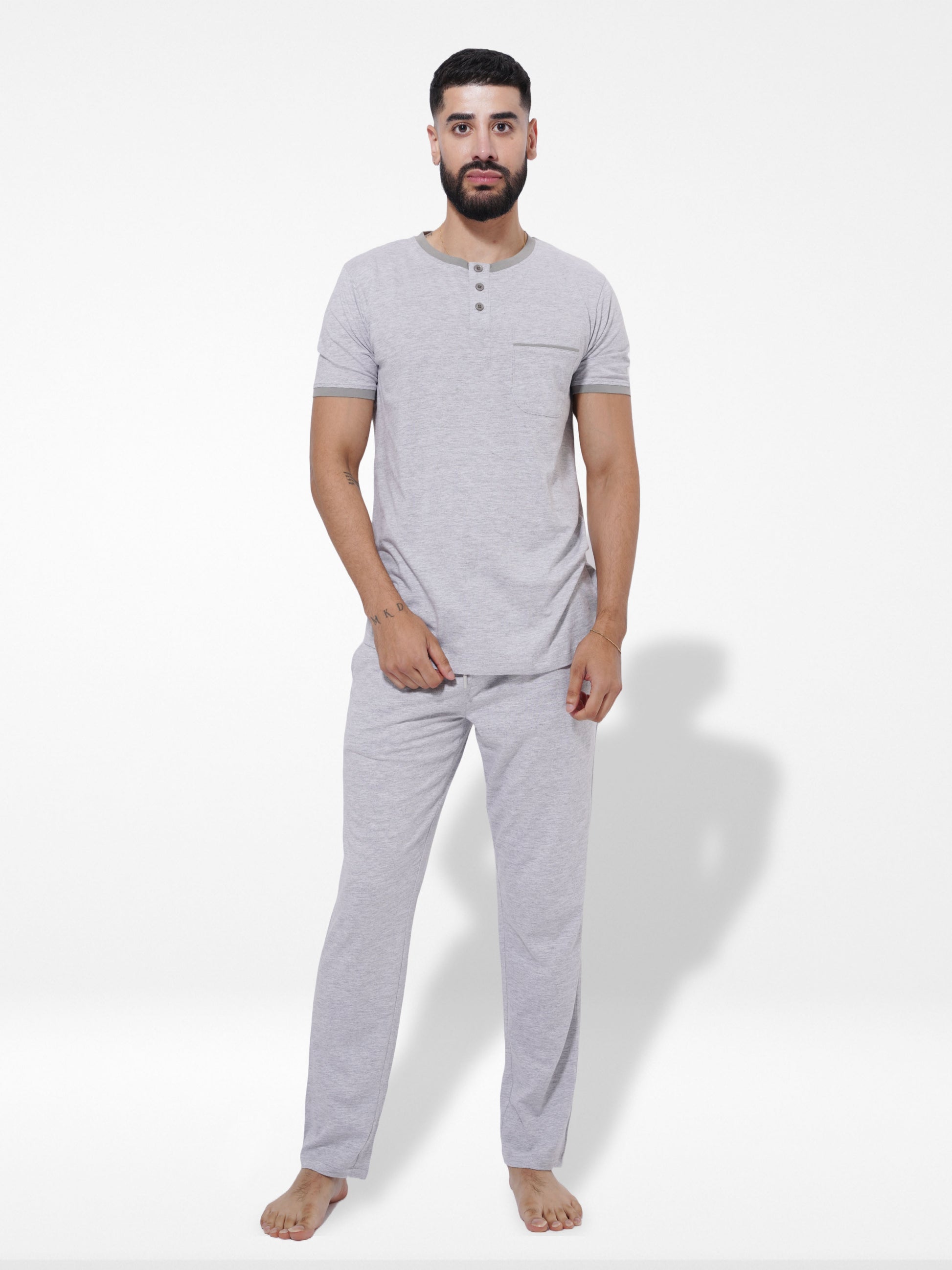 Men's Cotton Button T-Shirt & Full Pants Set - Inteblu™