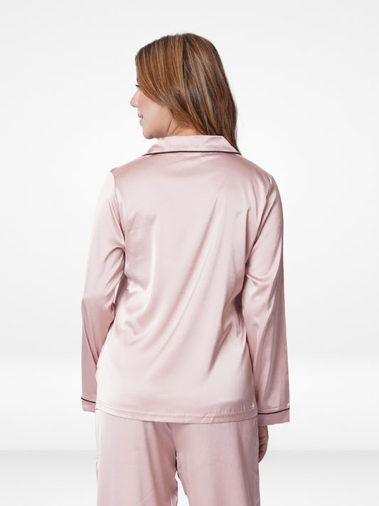 Women's Premium Satin Pajama Top - Long Sleeve Button-Down