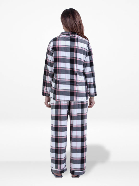 Women’s Classic Button-Down Pajama Set – Soft Flannel  Fabric Sleepwear | Long Sleeve Notch Collar Top & Full-Length Pants | Cozy Loungewear for Night & Home Pyjama Set Pink Check