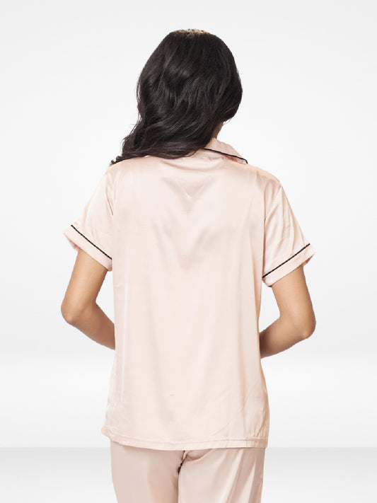 Women's Premium Satin Pajama Top - Button-Down Short Sleeve