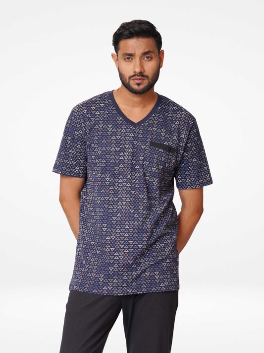 Men All Over print V-Neck Cotton Loungewear