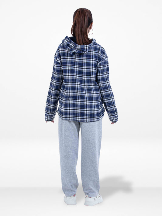 Women’s Plaid Cotton Flannel Hoodie – Long Sleeve Button-Up Shirt with Adjustable Drawstring Hood & Dual Pockets | Cozy Casual Wear for All Seasons