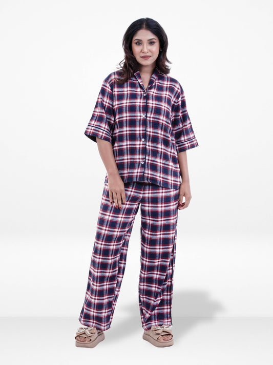 Women  Classic Button-Down Pajama Set Soft Flannel  Fabric Sleepwear | Long Sleeve Notch Collar Top & Full-Length Pants | Cozy Loungewear for Night & Home Pyjama Set Brown Check