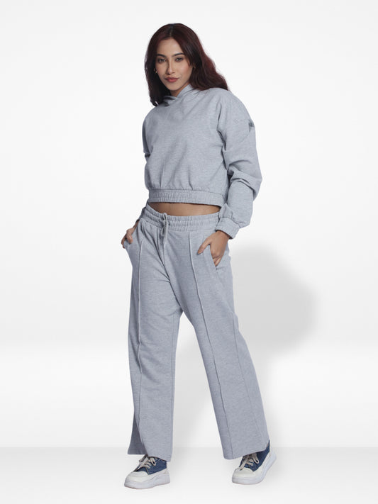 Women Grey Hoodies Wide Leg Pants Sweat suit Lounge Sets