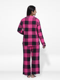 Women Sleepwear Long Sleeve Pyjama Set Wine Check-inteblu