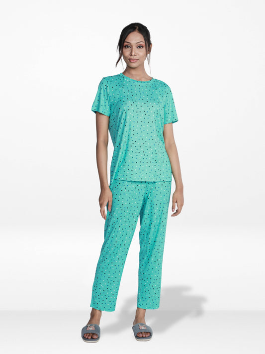 Women’s 2 Piece All Over Printed Loungewear Set – Short Sleeve Top &amp; Pants | Casual Lounge Outfit, Soft Pajama Set, Summer Sleepwear for Women