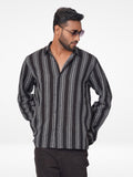 Men's Full Sleeve Casual Shirt Spread Collar Black Stripes - Inteblu™
