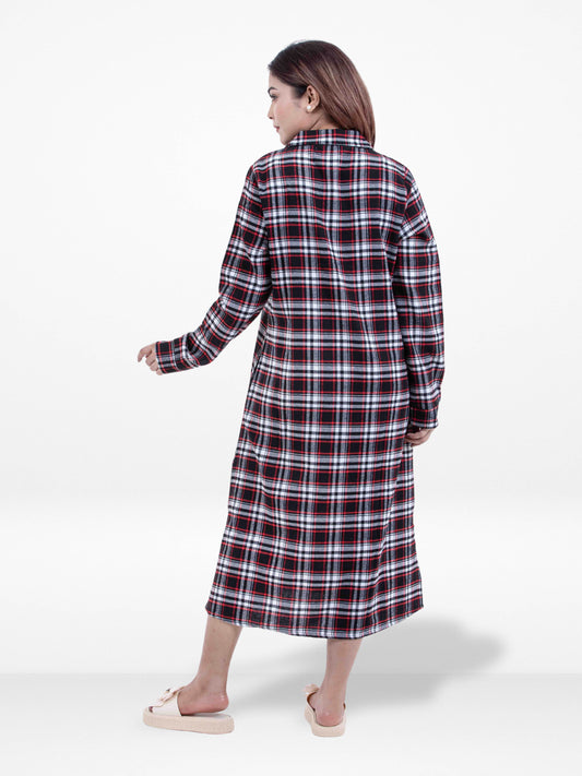 Women’s Plaid Flannel Nightgown – Full-Length Sleep Shirt | Warm, Cozy & Breathable Nightwear for Winter