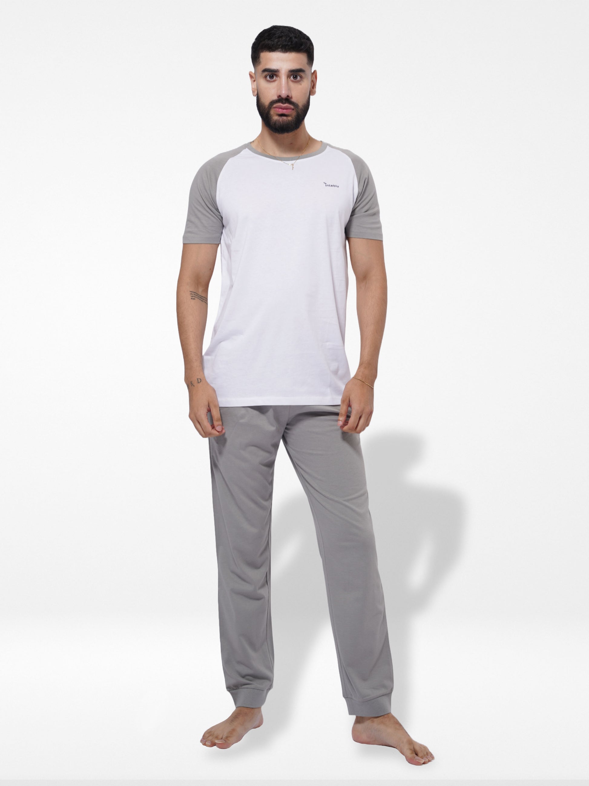 Men’s Cotton T-shirt with contrasting sleeves | Gray - Inteblu™