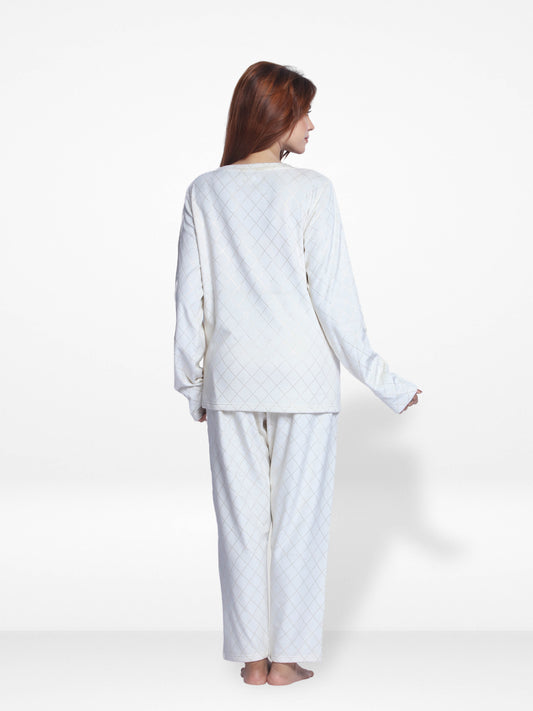 Women Velour Sleepwear Long Sleeve Pyjama Set