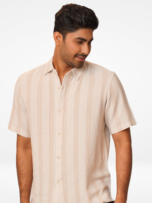 Men Half Sleeve Beige Stripe Collar Shirt - Inteblu™