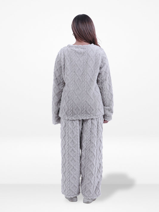Women's Fur Fabric Pyjama Set Soft & Cozy 2-Piece Winter Lounge wear | Long Sleeve Sleepwear Top and Bottom Set