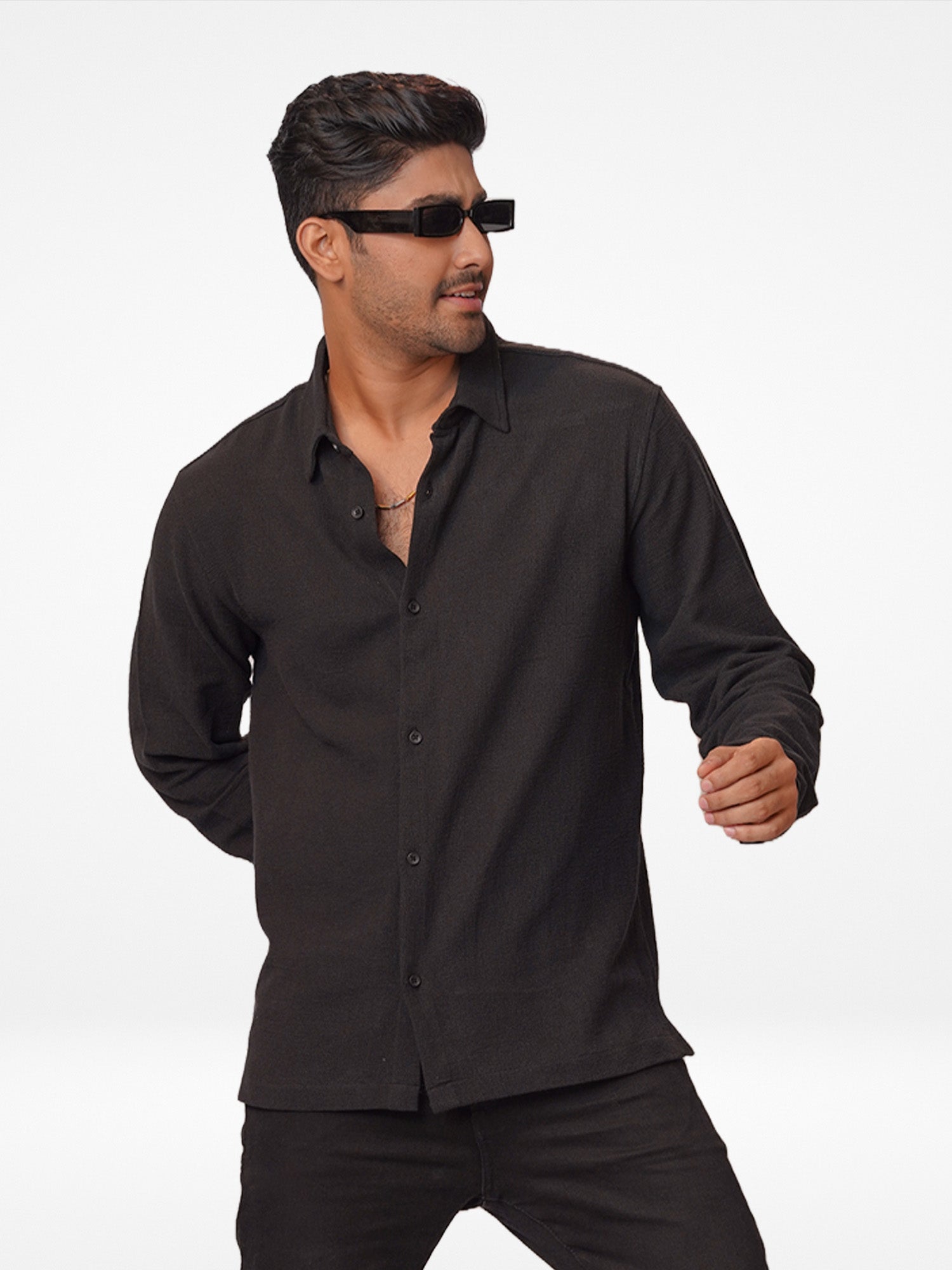 Men's Full Sleeve Casual Shirt Spread Collar Black - Inteblu™