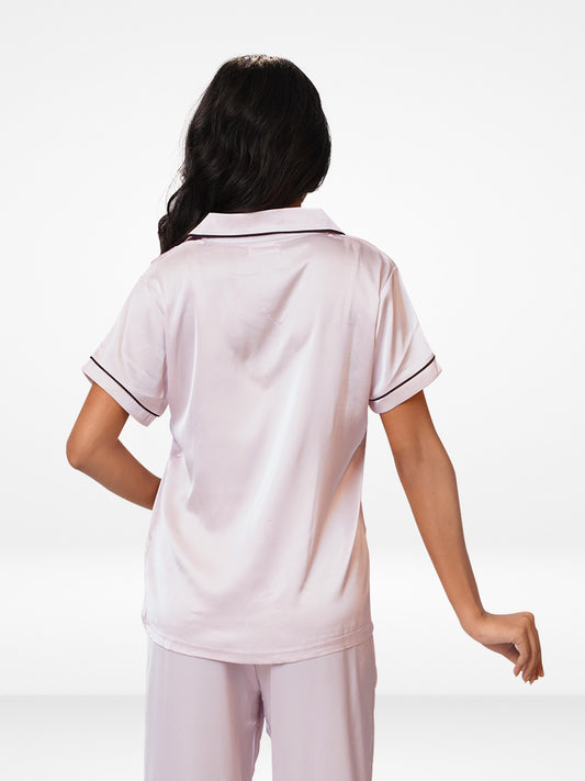 Women's Satin Pajama Top - Short Sleeve Button-Down Nightwear