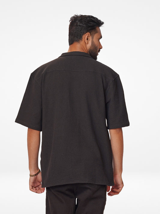 Men's Half Sleeve Black Solid Cuban Collar Shirt - Inteblu™