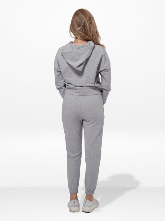 Women Grey Melange Hoodie and Joggers Set – Premium Cotton 2-Piece Tracksuit, Soft Comfortable Loungewear and Casual Outfit for Everyday Wear