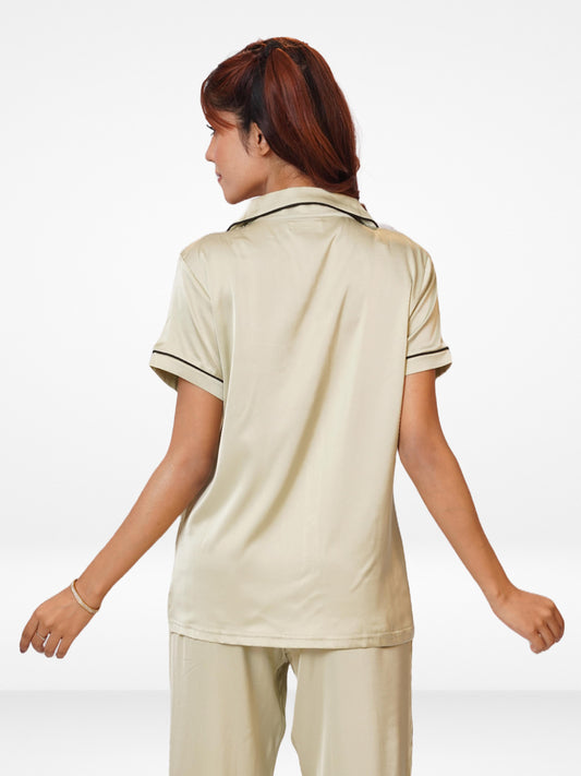 Women's Satin Pajama Top - Short Sleeve Button-Down Nightwear
