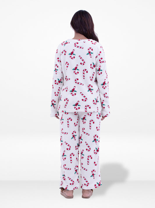 Women’s Christmas Candy Cane Printed Pyjama Set – Long Sleeve Sleepwear | Cozy Winter Loungewear for Women