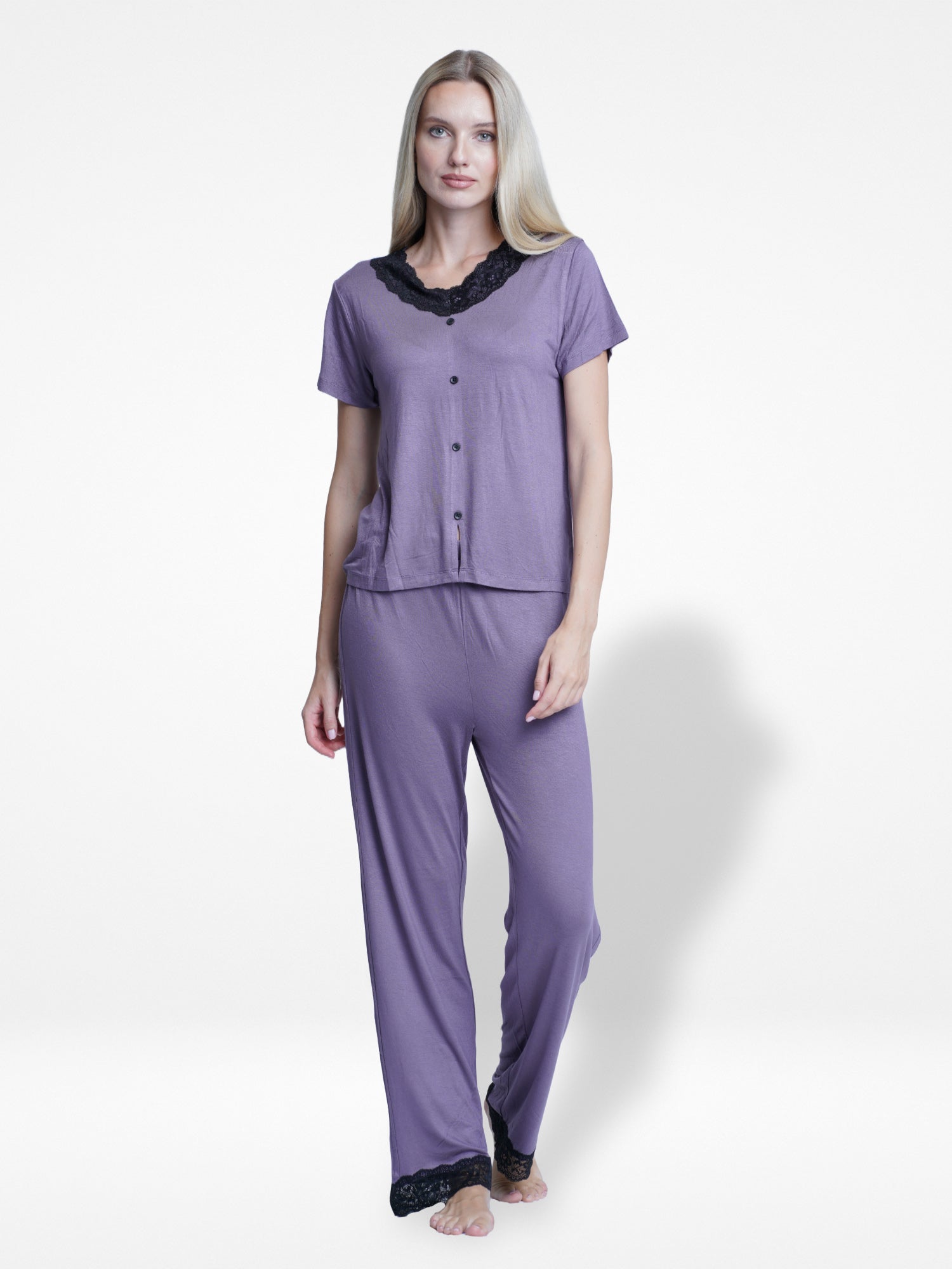 Women sleepwear Set Contrast Lace - Inteblu™