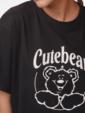 Women Cute Bear Print T-shirt with Short Sleeves and Round Neck - Inteblu™