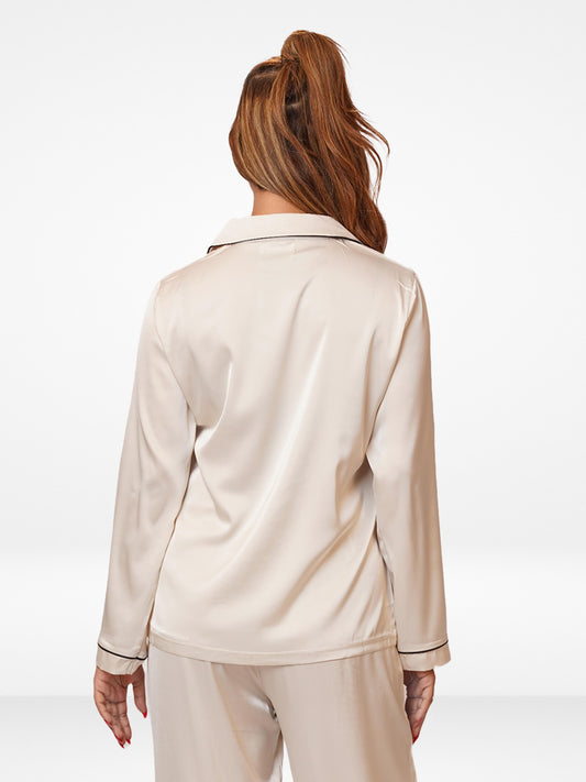 Women's Premium Satin Pajama Top - Long Sleeve Button-Down