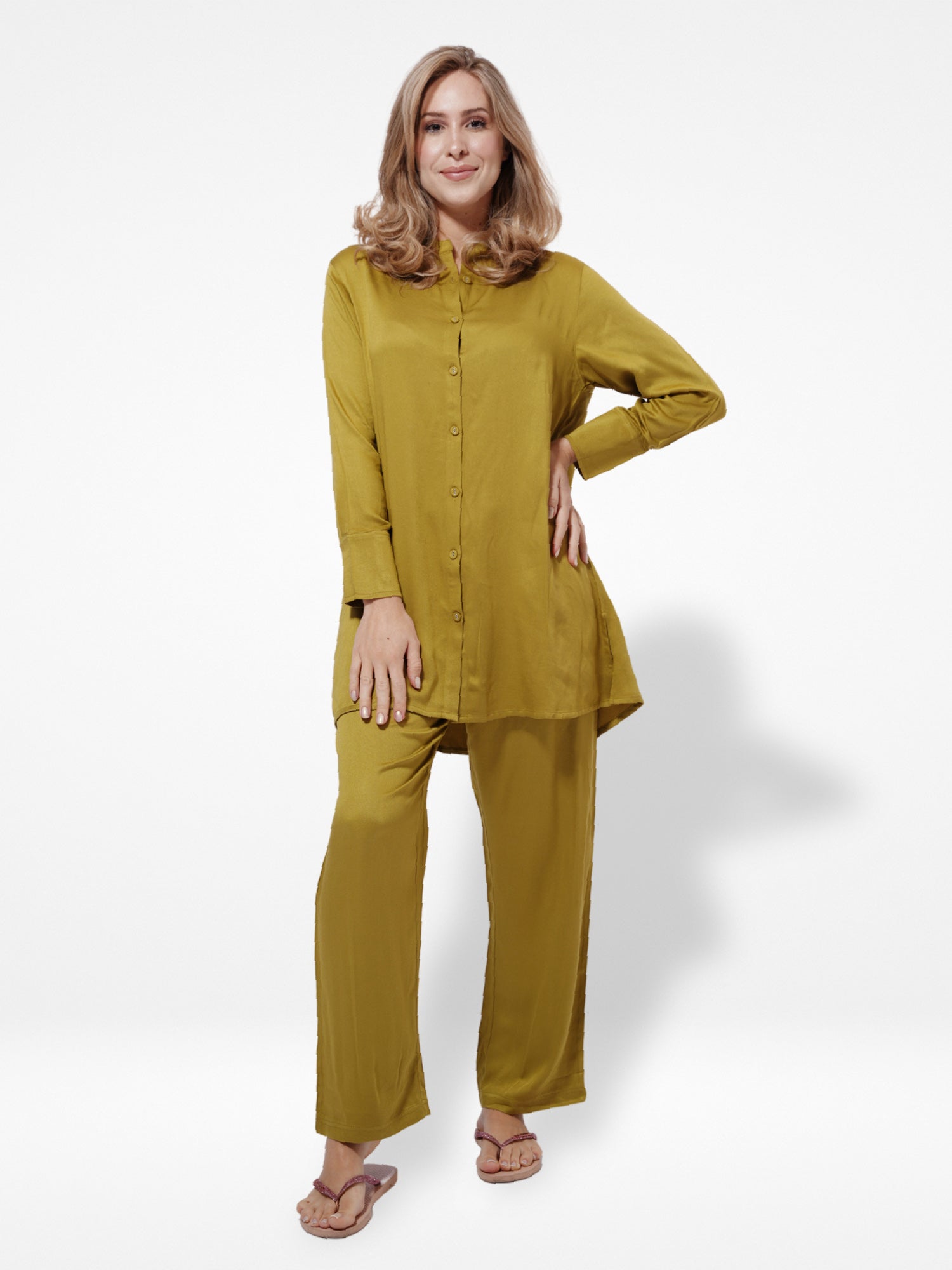 Women Solid Olive Color Co-Ord Set - Inteblu™