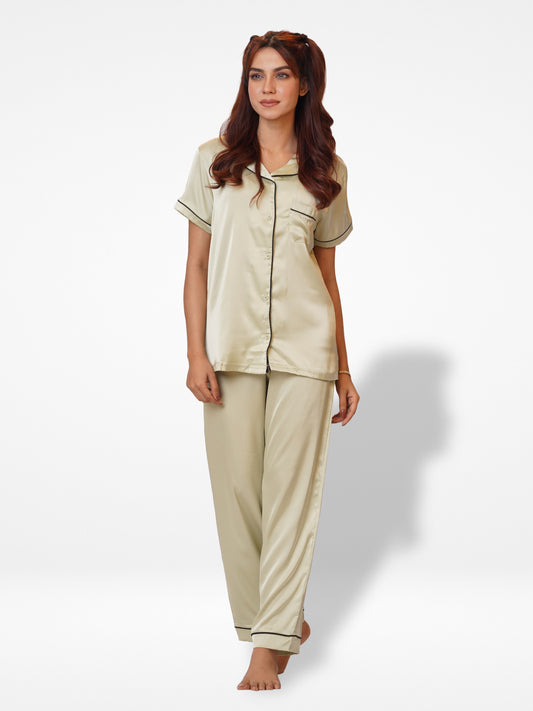 Women Satin Sleepwear Notch collar sleepwear set in Satin fabric - Inteblu™