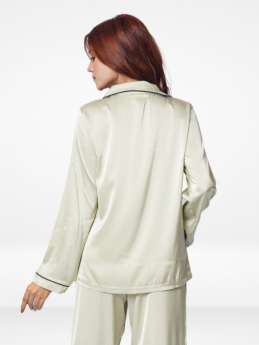 Women's Long Sleeve Satin Pajama Top - Premium Button-Down Nightwear