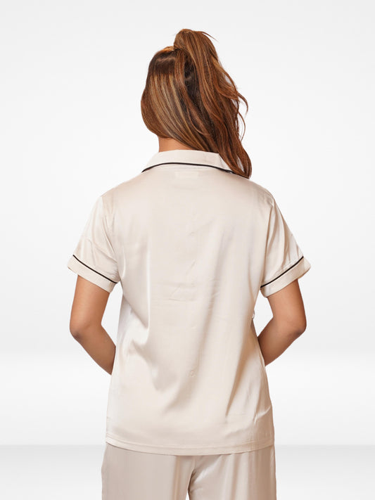 Women's Satin Pajama Top - Button-Down Short Sleeve Nightwear
