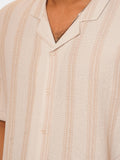 Men's Half Sleeve Beige Stripe Cuban Collar Shirt - Inteblu™