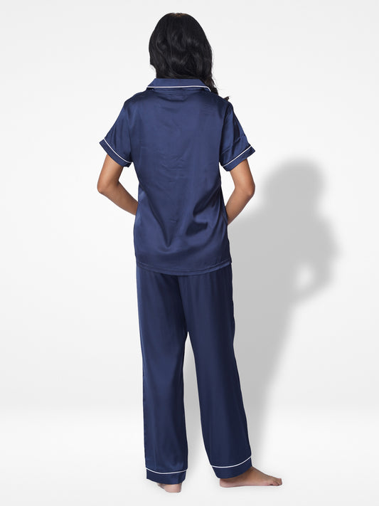 Women Satin Sleepwear Notch collar sleepwear set in Satin fabric. - Inteblu™
