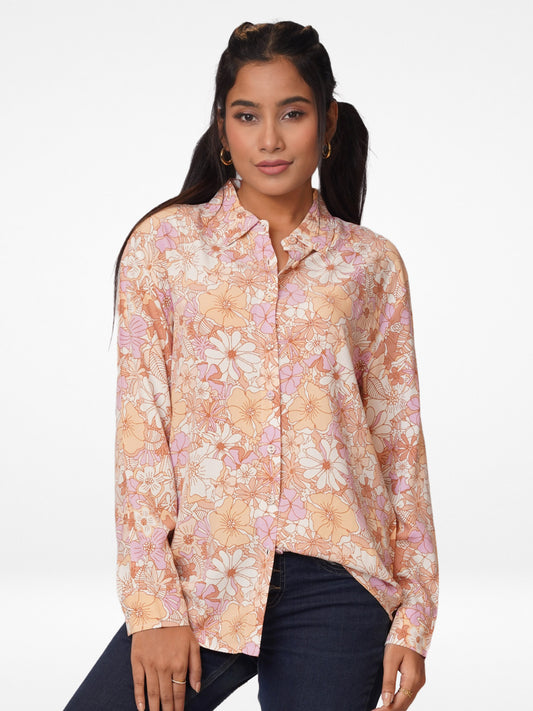 Women Pink Floral All Over Print Long Sleeve Shirt - Inteblu™