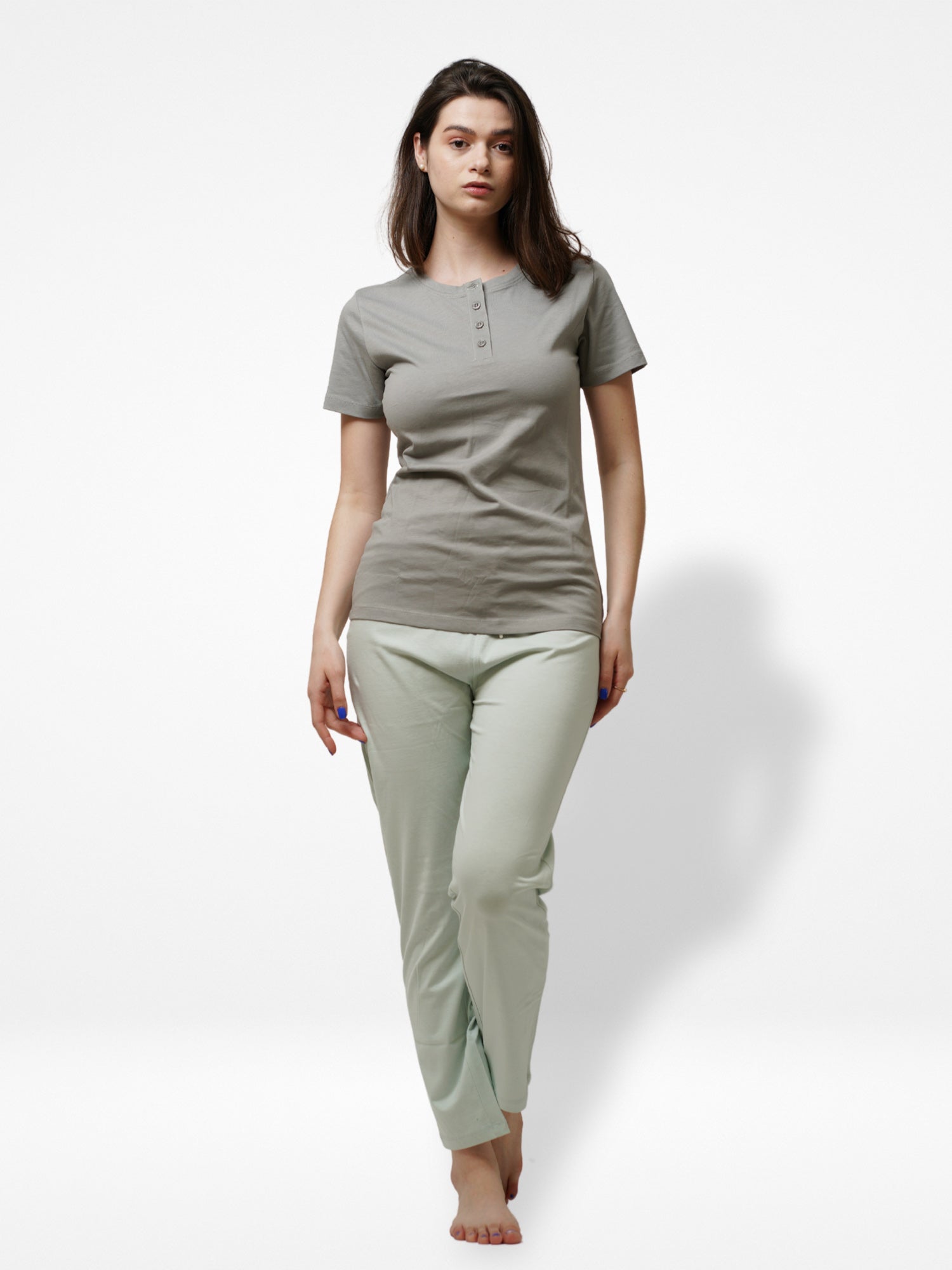 Women Button Facing short sleeve loungewear set - Inteblu™