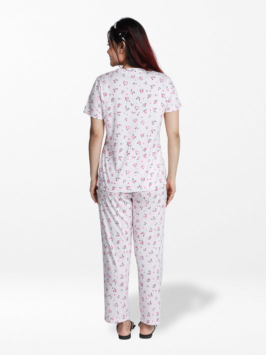 Women’s 2 Piece All Over Printed Loungewear Set – Short Sleeve Top & Pants | Casual Lounge Outfit, Soft Pajama Set, Summer Sleepwear for Women