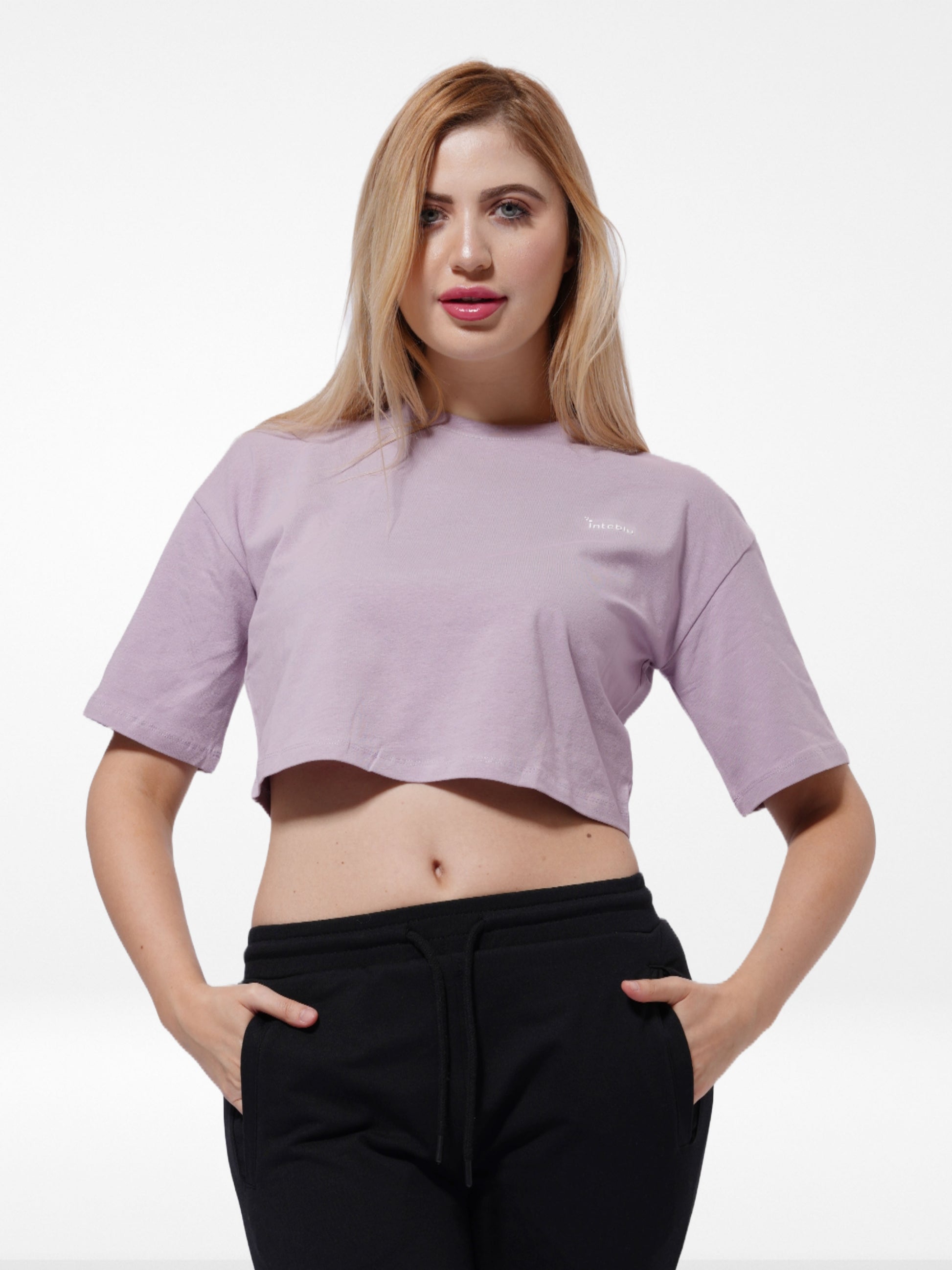 Women Crew Neck Short Crop Top | Mauve - Inteblu™