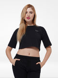 Women Crew Neck Short Crop Top | Black - Inteblu™