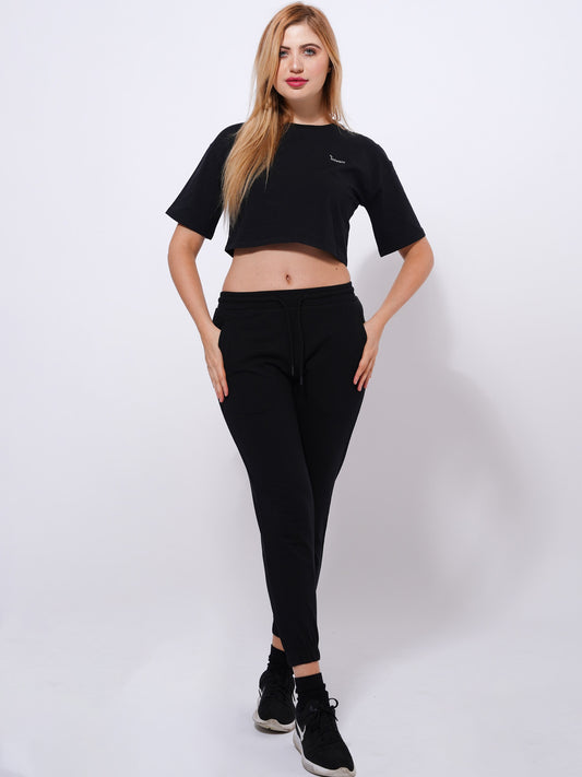 Women Crew Neck Short Crop Top | Black - Inteblu™