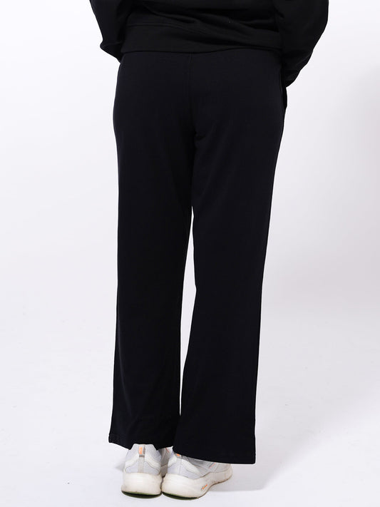 Cozy Open Leg Palazzo Sweatpants | Black - Inteblu™
