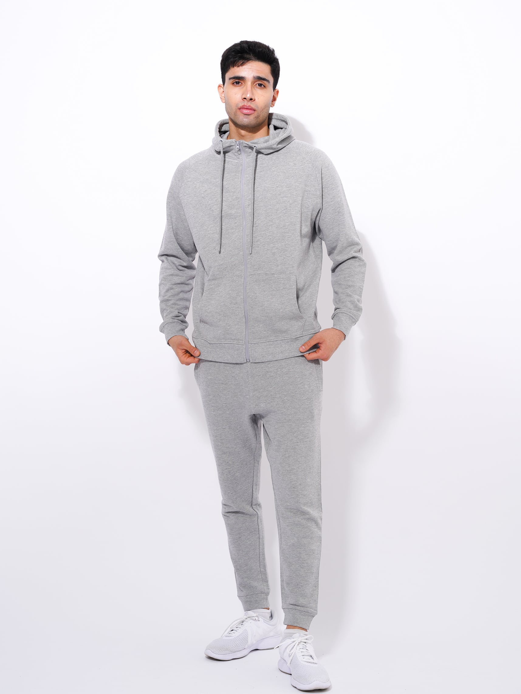 Men’s Winter Premium Cotton pocket Hoodie Grey Melange Color - inteblu